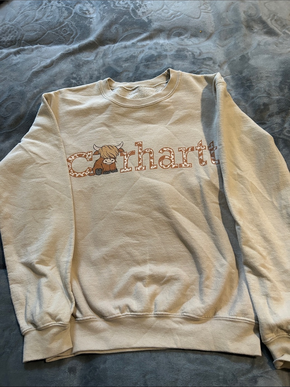Carhartt Men’s Cream Crewneck Sweatshirt with Brown Logo